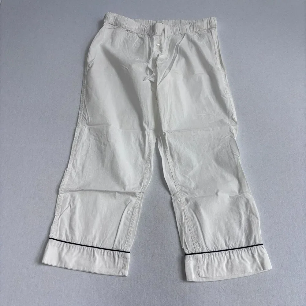 J. Crew Cotton Pajama Set Women's S White Short Sleeve Cropped Pants Preppy